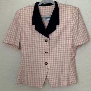 Le Suit Plaid Pink Black Short Sleeve Blazer Size M